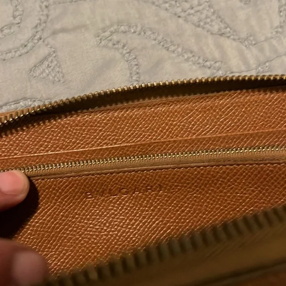 Bvlgari Light Brown Pebble Grain Leather Long Zipper Wallet